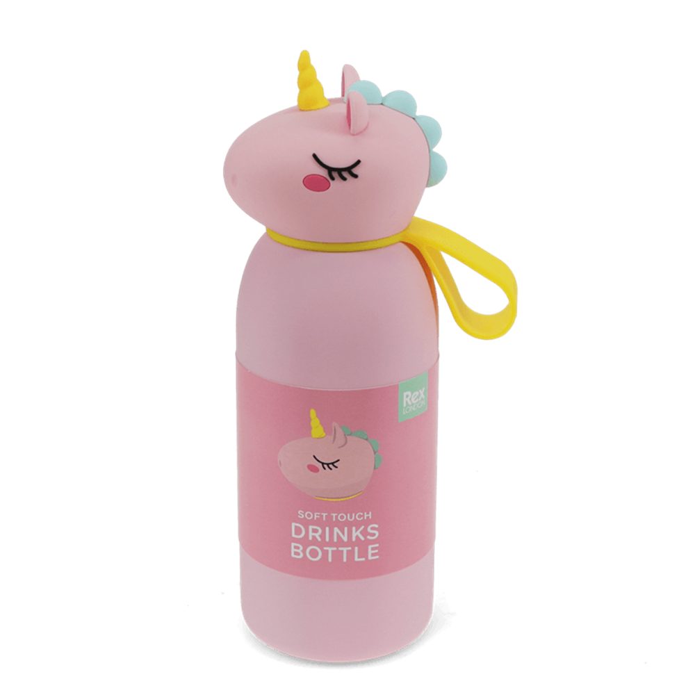 Rex London Isolierflasche Edelstahlflasche Dino / Einhorn soft touch, ca. Ø 7 x 20,3 cm, für ca. 350 ml, mit Trageriemen