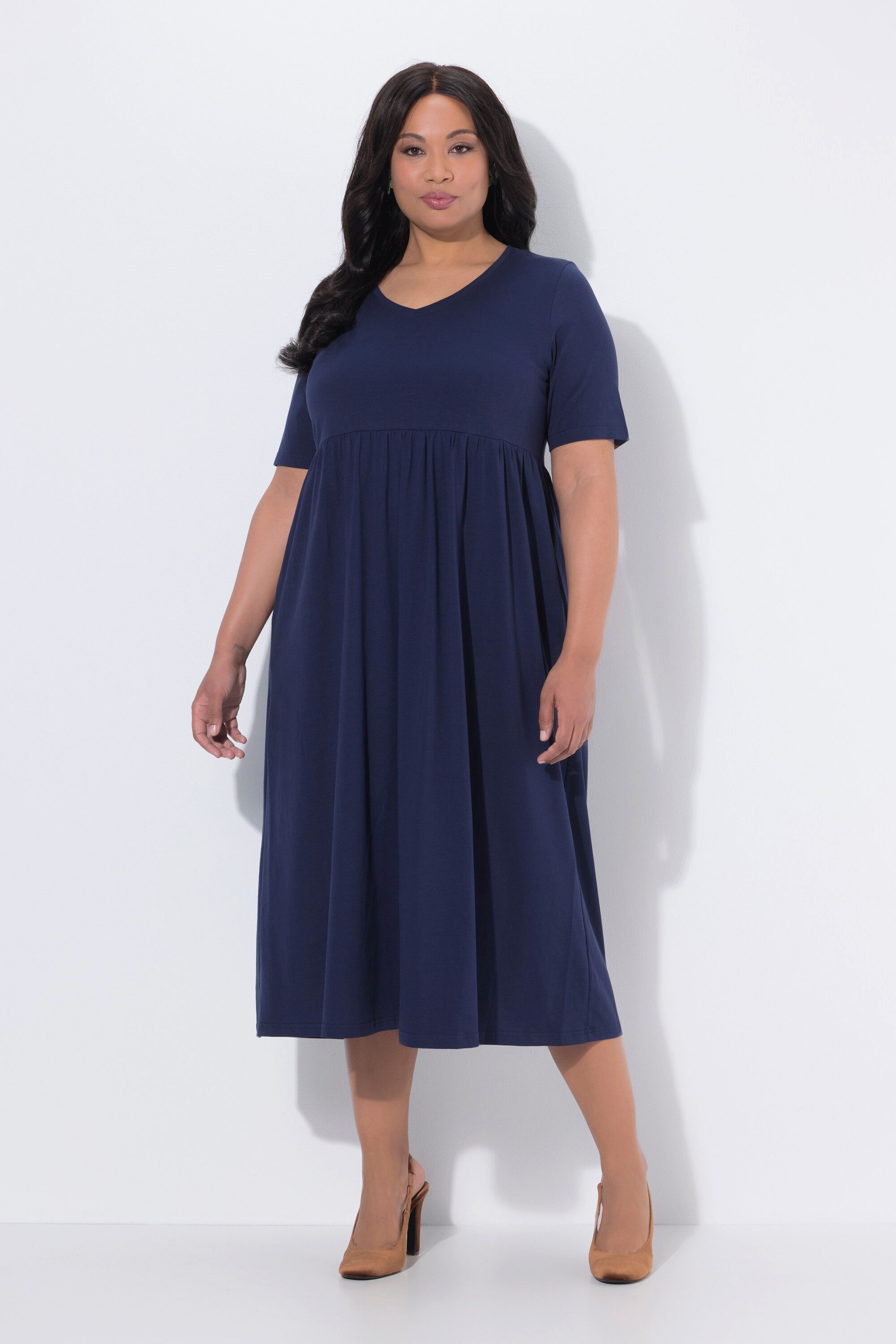 Ulla Popken Maxikleid Maxikleid A-Linie Jersey V-Ausschnitt Halbarm günstig online kaufen