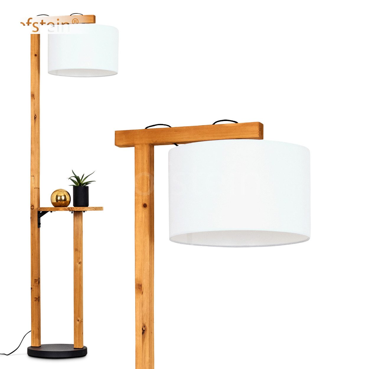 Stehlampe Stehlampe aus Holz/Metall/Stoff in Natur/Schwarz/Weiß