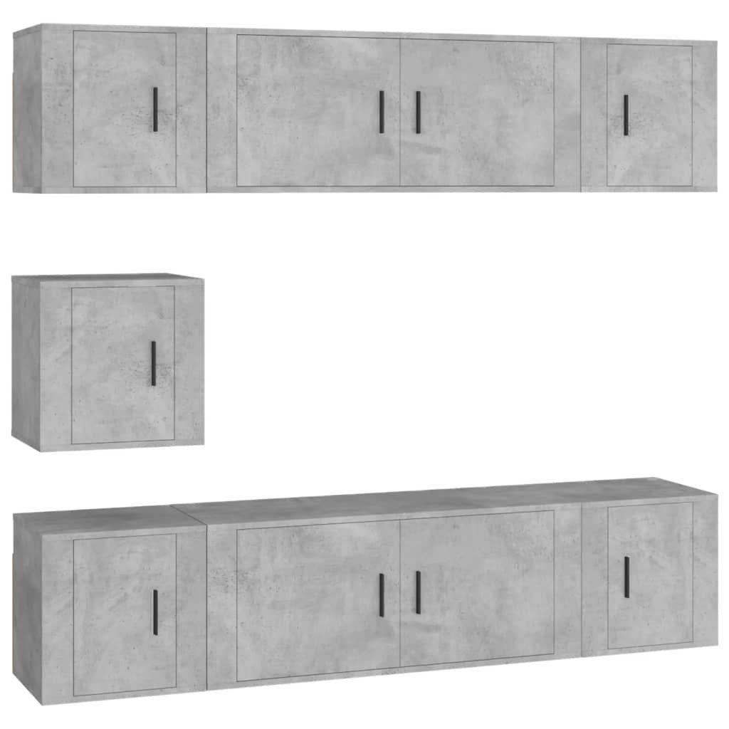 7-tlg. Holzwerkstoff TV-Schrank Betongrau furnicato TV-Schrank-Set