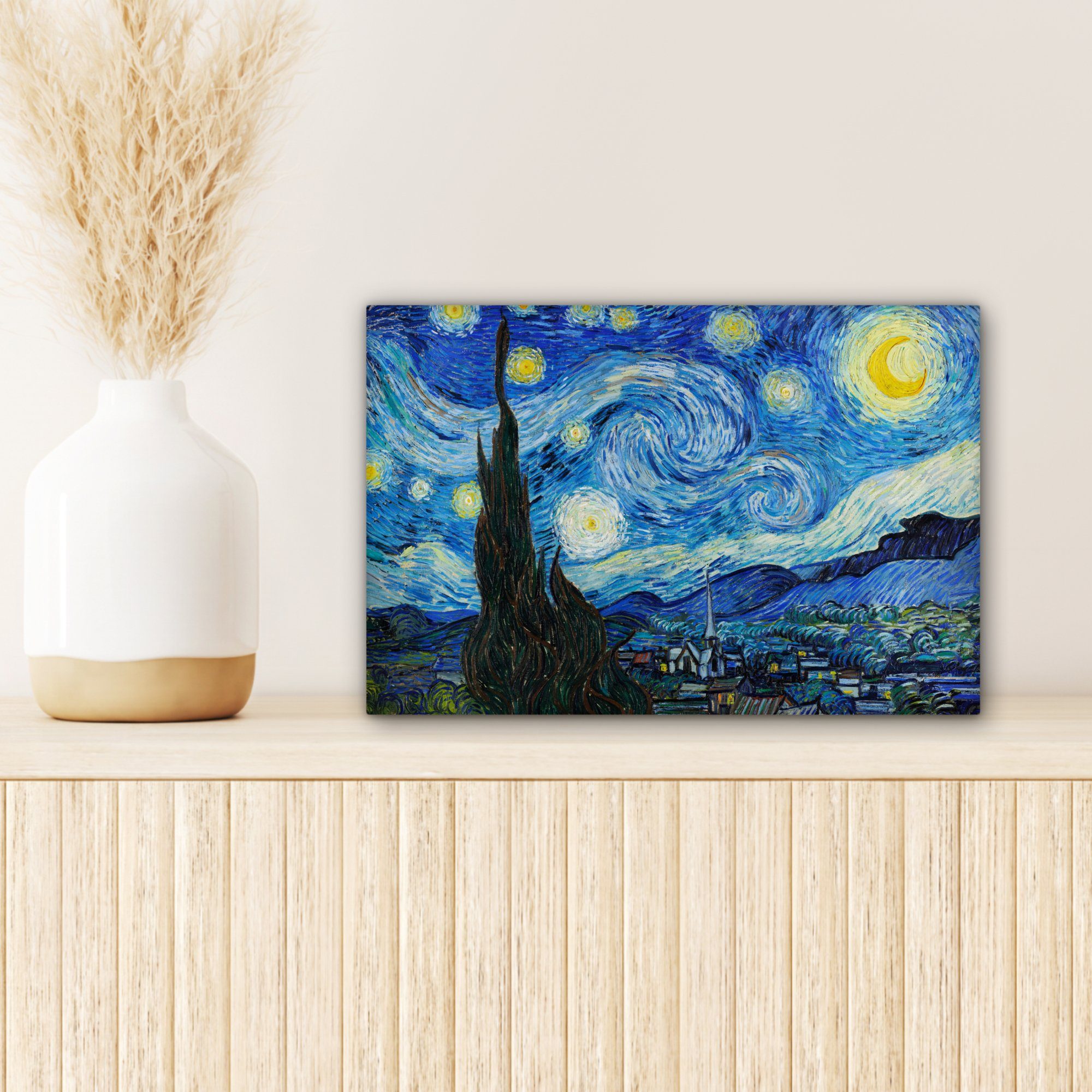 bunt Aufhängefertig, St), cm 30x20 Wandbild (1 OneMillionCanvasses® Leinwandbild Nacht van Die Gogh, Wanddeko, - Leinwandbilder, Vincent sternenklare