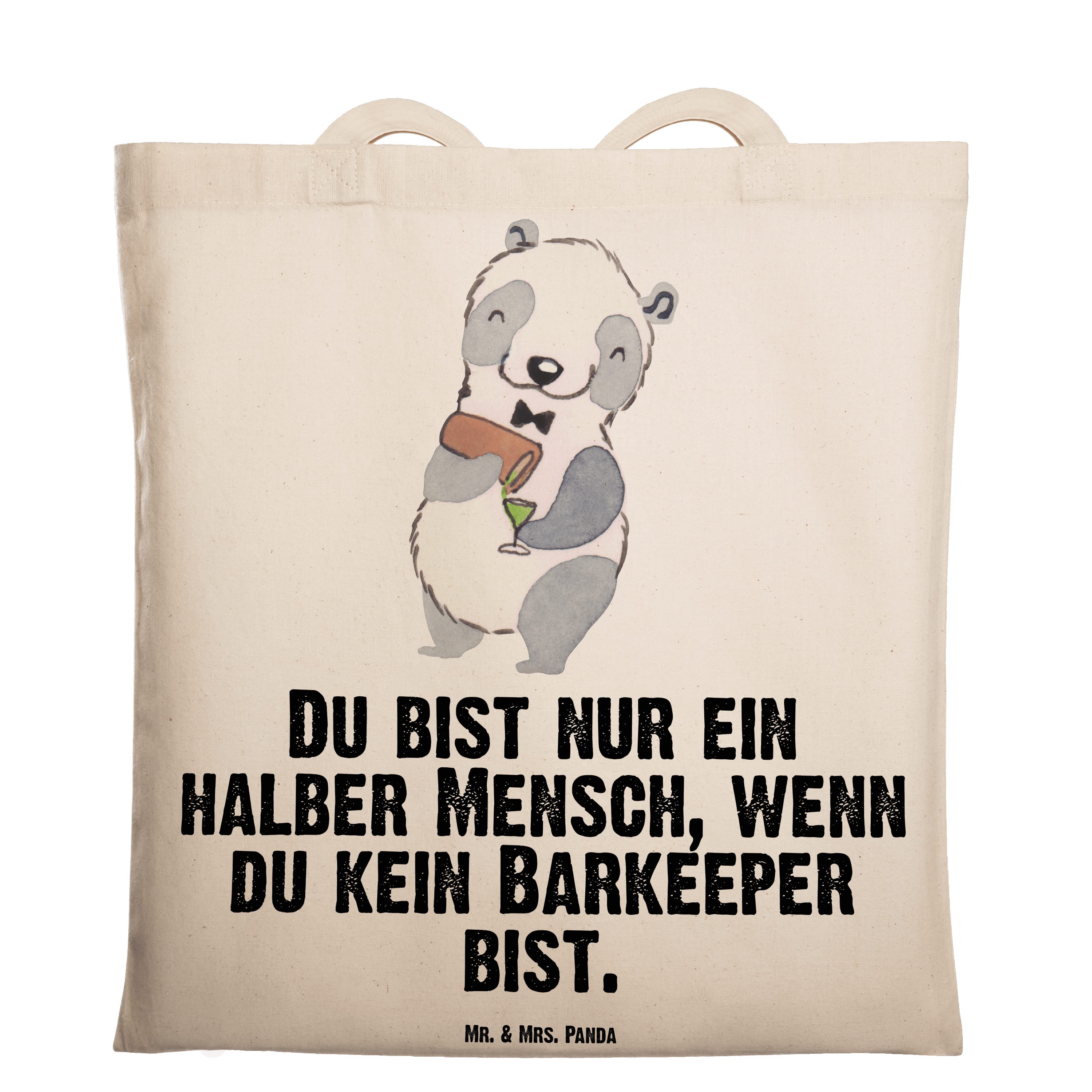 Mr. & Mrs. Panda Tragetasche Barkeeper mit Herz - Transparent - Geschenk, Jutebeutel, Schenken, Ba (1-tlg)
