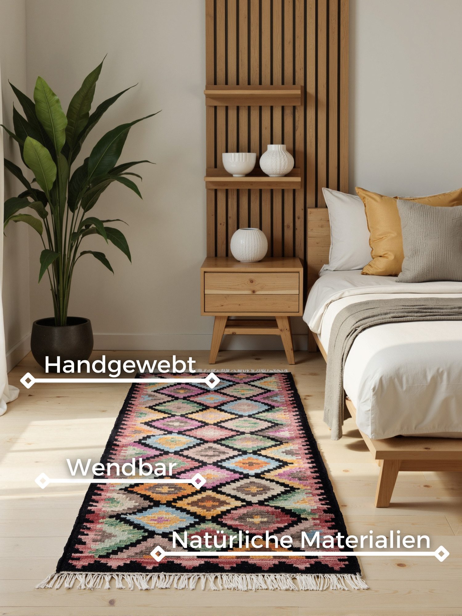 HANSE Home Teppich Kelim Zara, rechteckig, Höhe: 3 mm, Wolle, Baumwolle, Natur, Handgewebt, orientalisch, Boho, traditionell