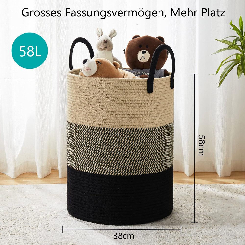 TUWENA Wäschekorb Tragbarer Wäschesammler Mit Griff, Wäschekorb Geflochten aus Baumwolle
