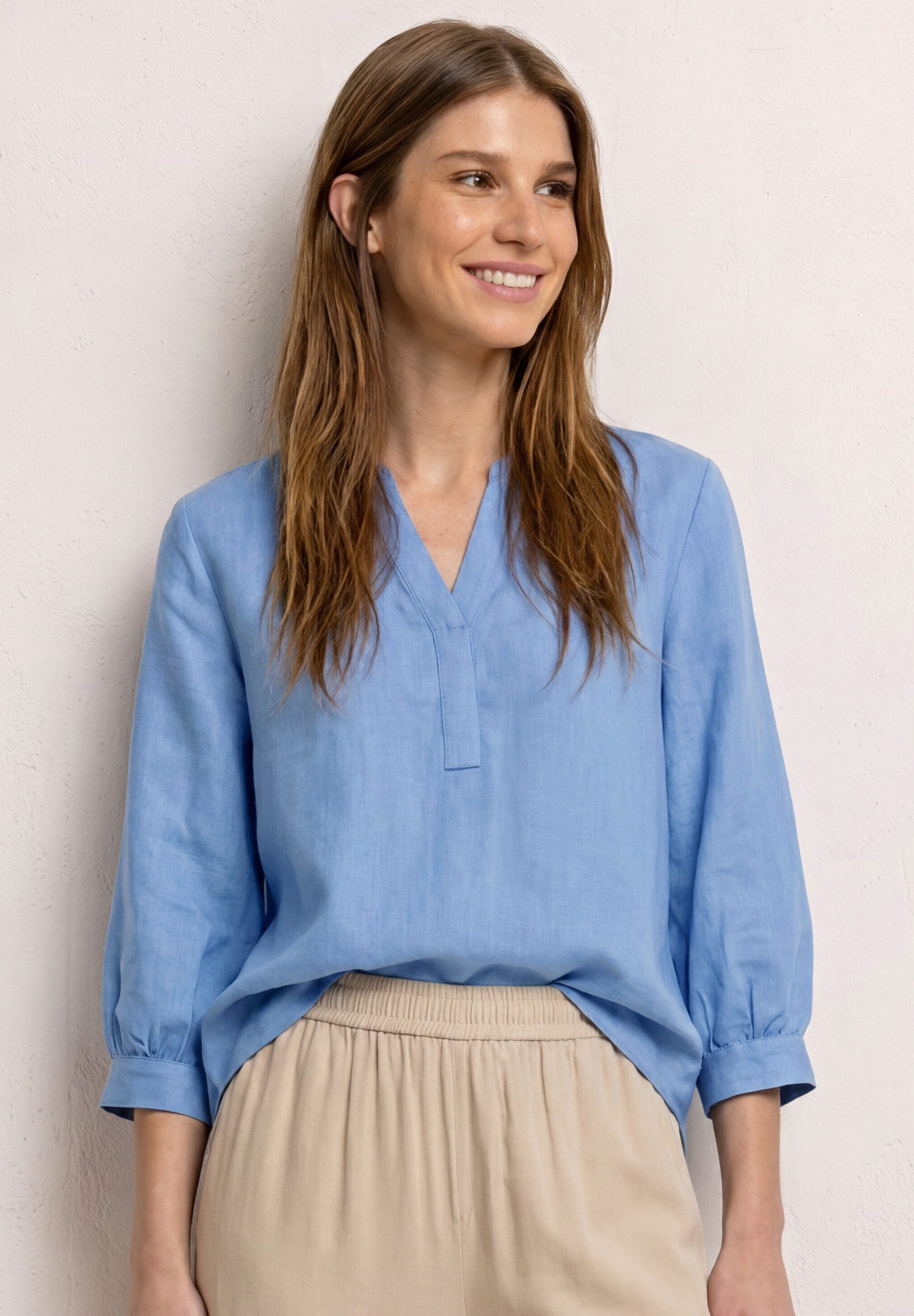 STREET ONE Shirtbluse mit geschlitztem Rundhalsausschnitt