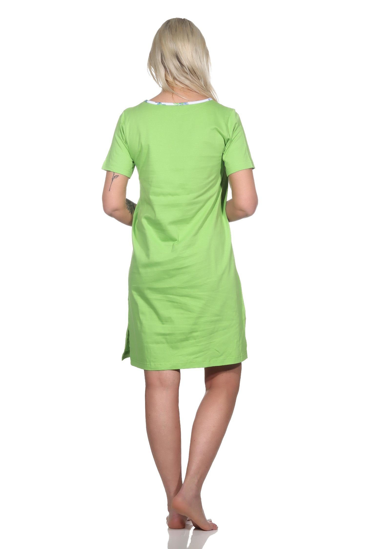 Normann Damen Nachthemd Nachthemd grün kurzarm als Motiv Kaktus mit