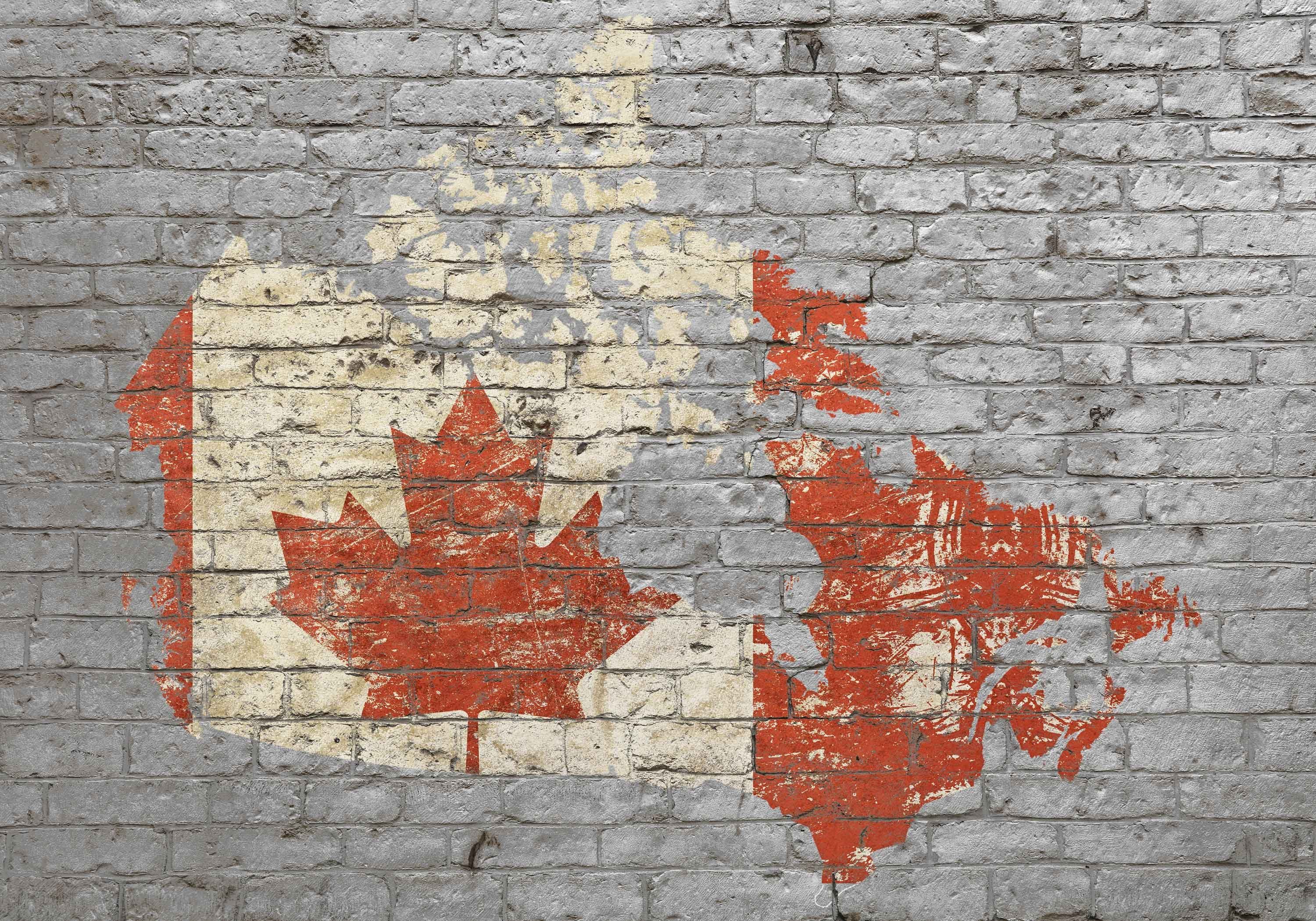 wandmotiv24 Fototapete Flagge Ziegelwand Canada, glatt, Wandtapete, Motivtapete, matt, Vliestapete