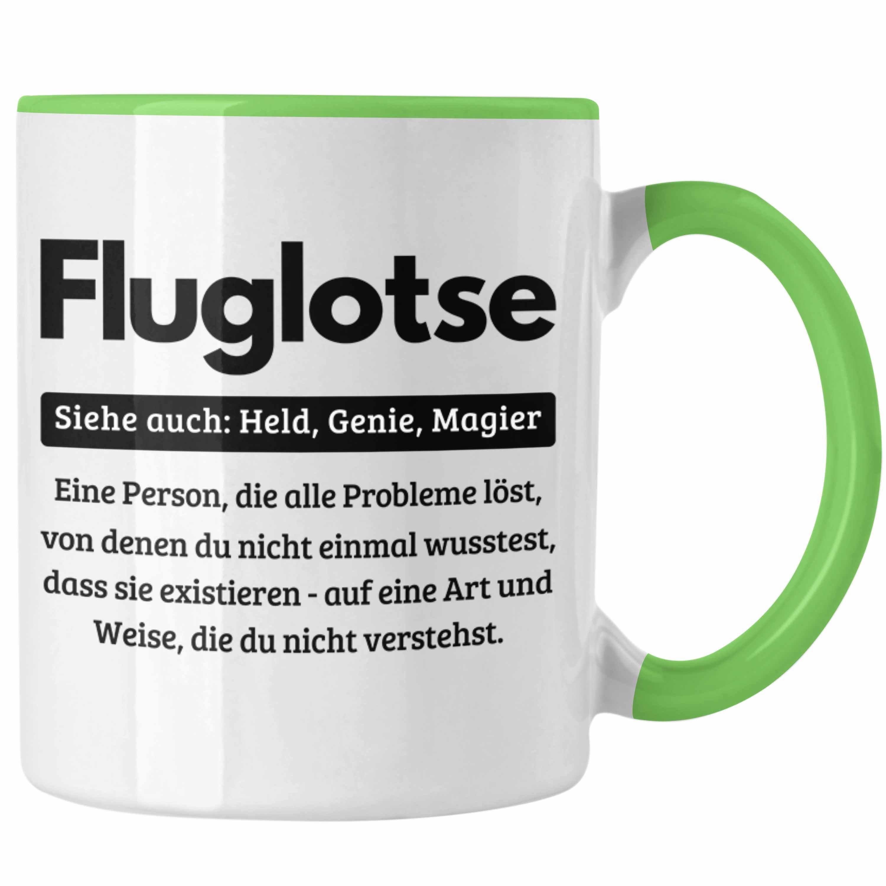 Trendation Tasse Fluglotse Tasse Geschenk Spruch für Fluglotsen Geschenkidee Kaffee-Bec Grün