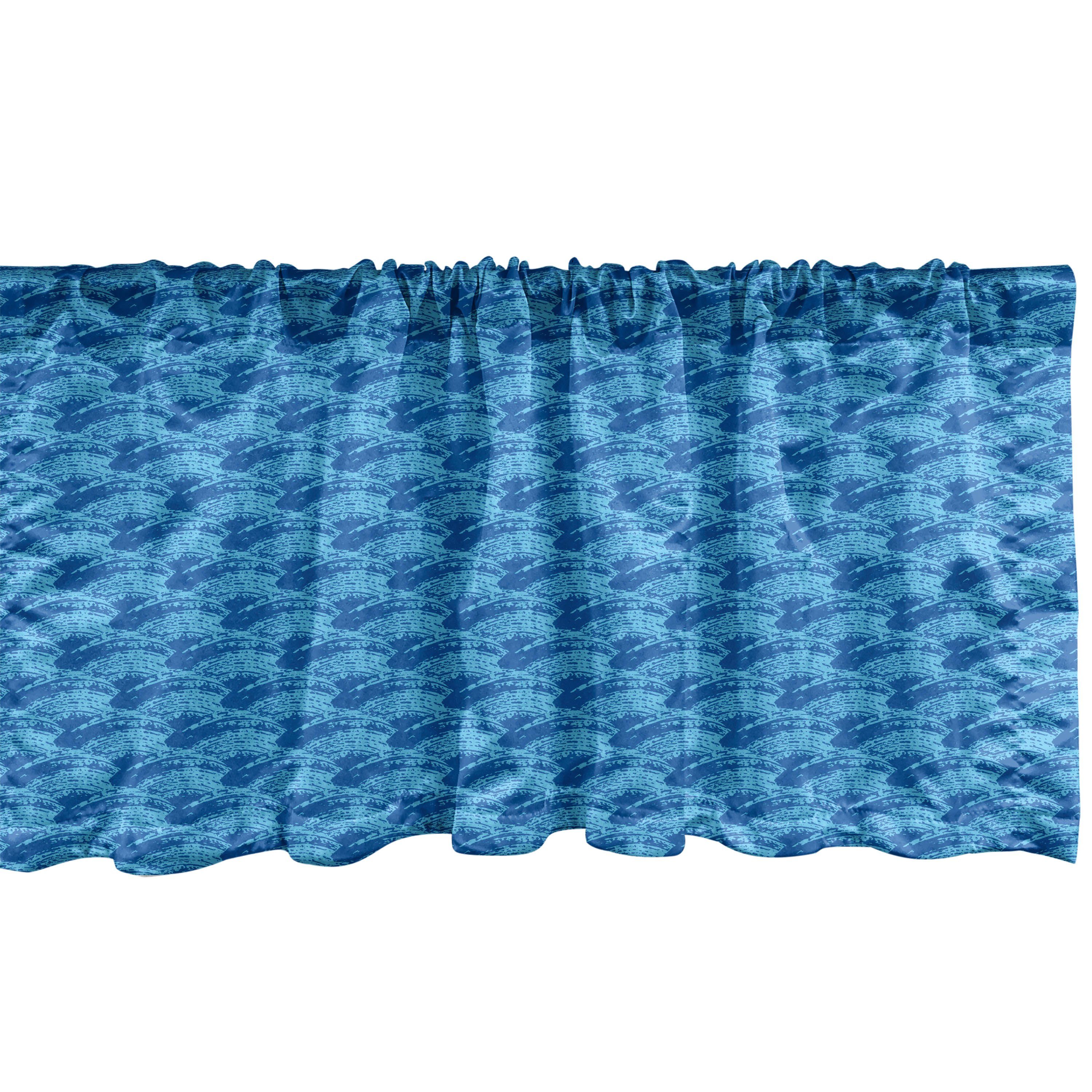 Scheibengardine Vorhang Volant für Küche Schlafzimmer Dekor mit Stangentasche, Abakuhaus, Microfaser, Nautisch Wellenförmige Meer Linien Asian-Skala