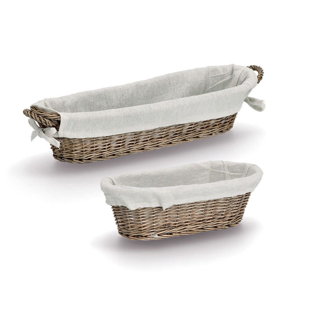 Zeller Present Brotkorb mit Beutel, Weide/Canvas (90% Polyester/10% Baumwolle), Weide/Canvas, ca. 33 x 14 x 10 cm