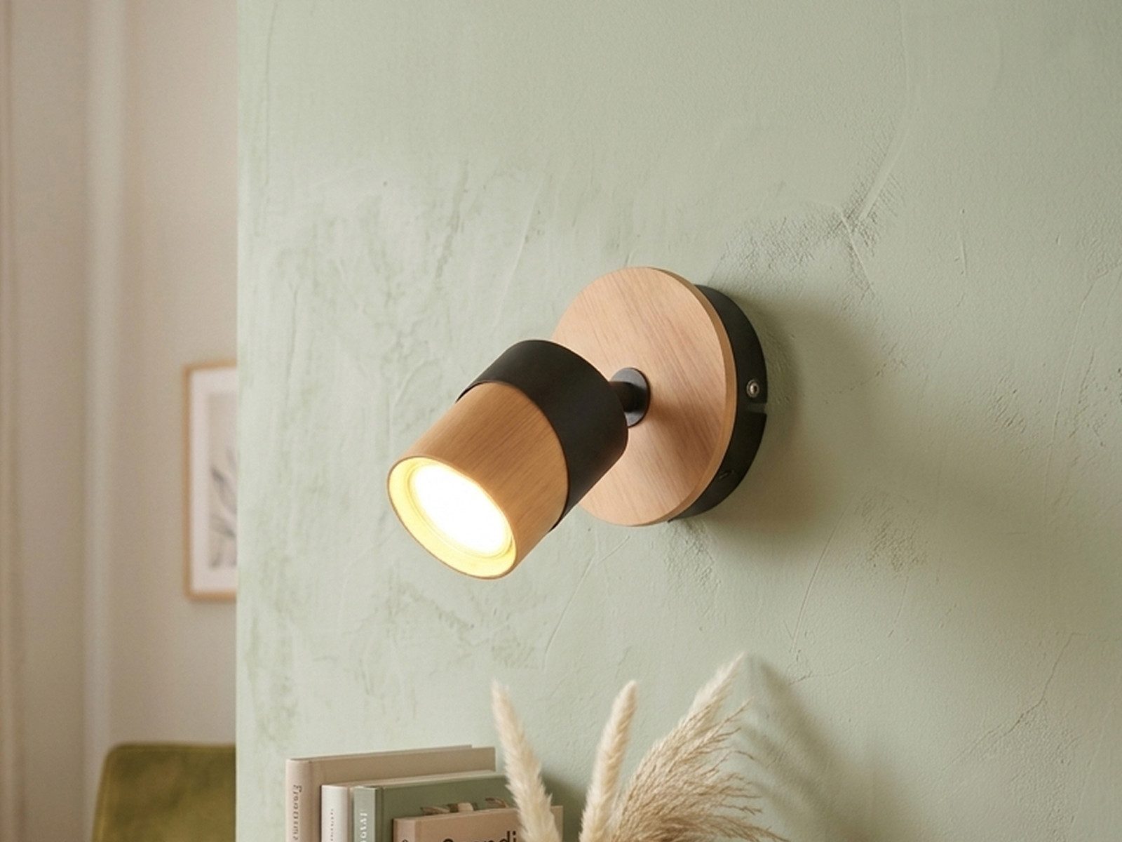 TRIO Leuchten LED Wandstrahler, Dimmfunktion, LED wechselbar, warmweiß, innen, kleine Holz-lampe Spot schwenkbar, Wandlampe Bett & Treppenhaus