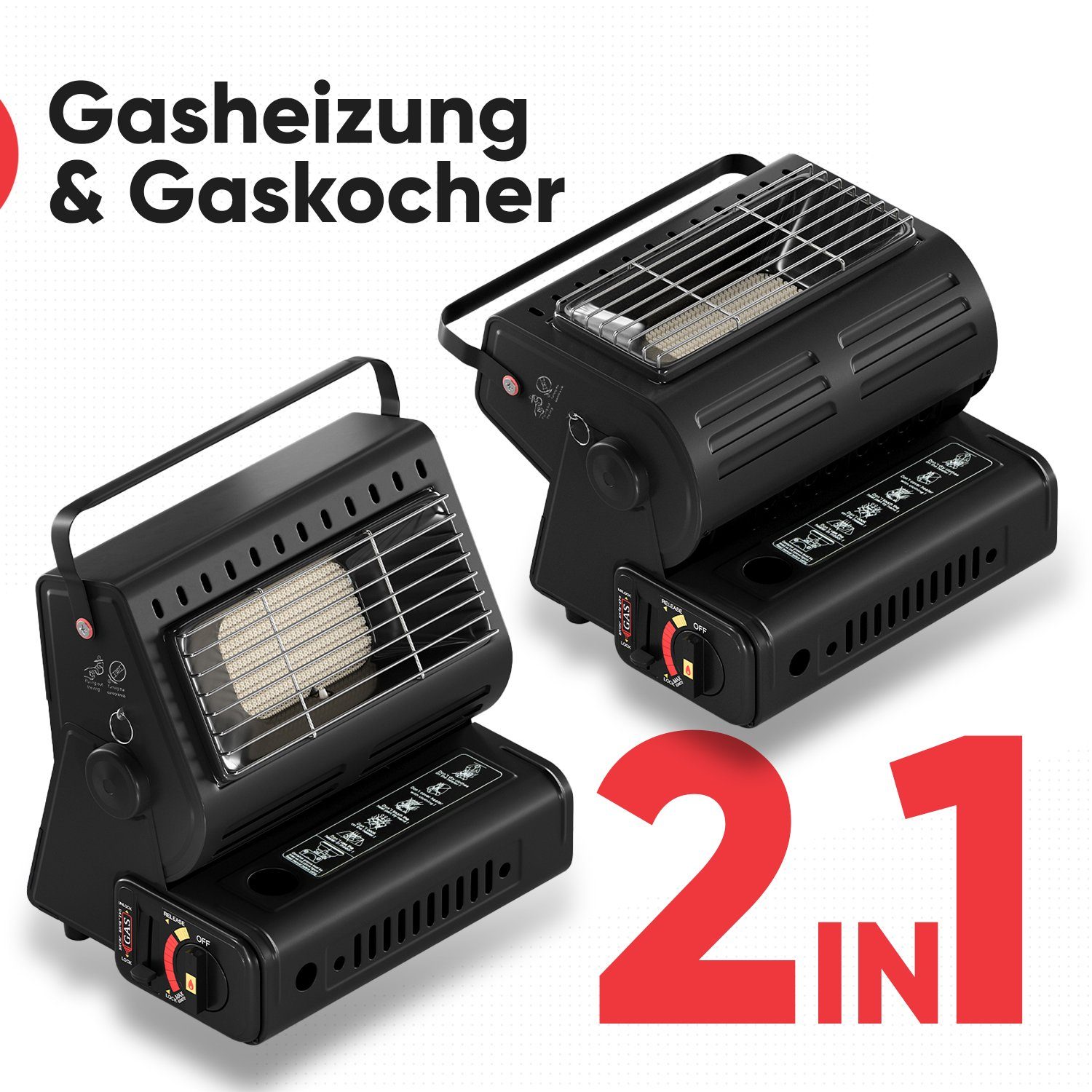 Gaskocher 1,3 Kartuschen) KW Campingheizer, Gaskartuschen, Outdoor für Gaskocher 2in1 EVOCAMP für Zeltheizung, Heizung Camping Gasheizung Tragbare & (ohne