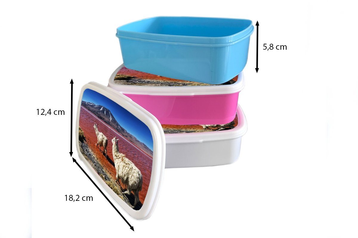 MuchoWow Lunchbox Alpakas - Rot Snackbox, Erwachsene, Kunststoff für - Berg, rosa Brotbox (2-tlg), Mädchen, Brotdose Kinder, Kunststoff