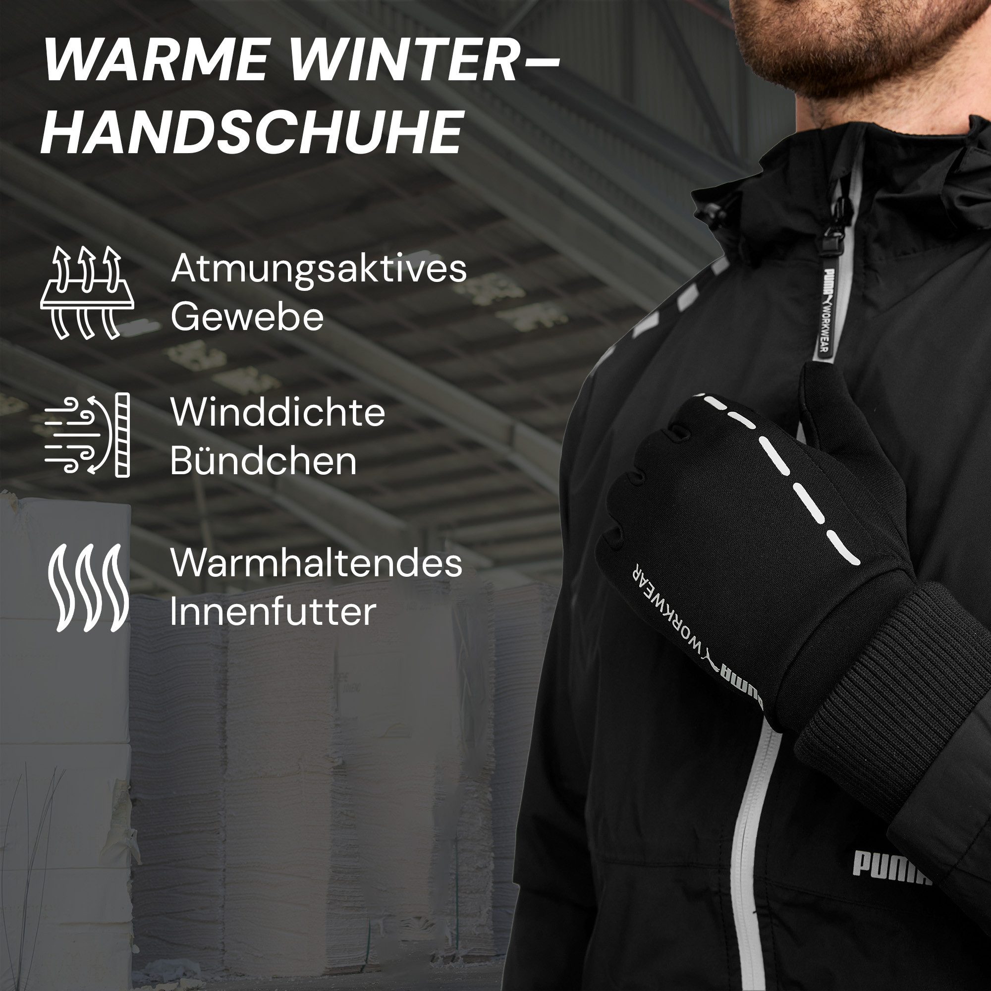 PUMA Workwear Arbeitshandschuhe - Handschuhe Herren Winter - Touchscreen fähig - Rutschfeste Haptik - Warme Fleece Winterhandschuhe für Outdoor Sport - Geschenke für Männer