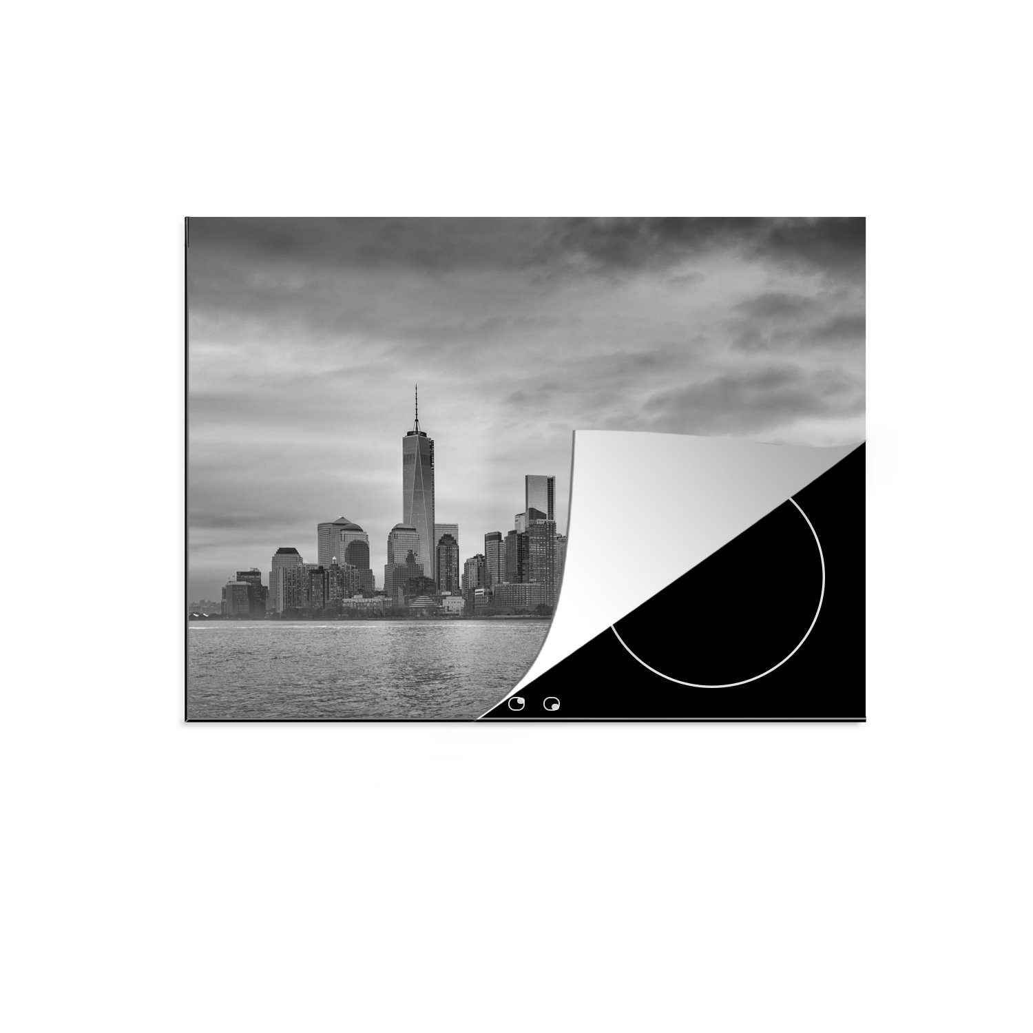 MuchoWow Herdblende-/Abdeckplatte Manhattan New York in schwarz und weiß, Vinyl, (1 tlg), 71x52 cm, Induktionskochfeld Schutz für die küche, Ceranfeldabdeckung