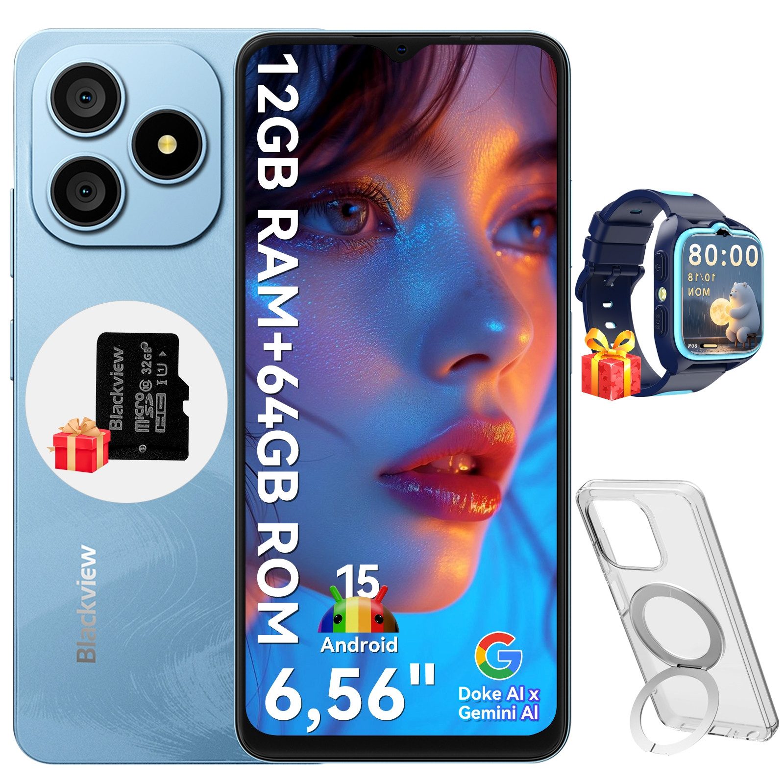 blackview WAVE 9C Android 15 incl.Z30 Kinder smartwatch Smartphone (6.56 Zoll, 64 GB Speicherplatz, 13 MP Kamera, 13MP, Android 15, fingerprint, OTG)