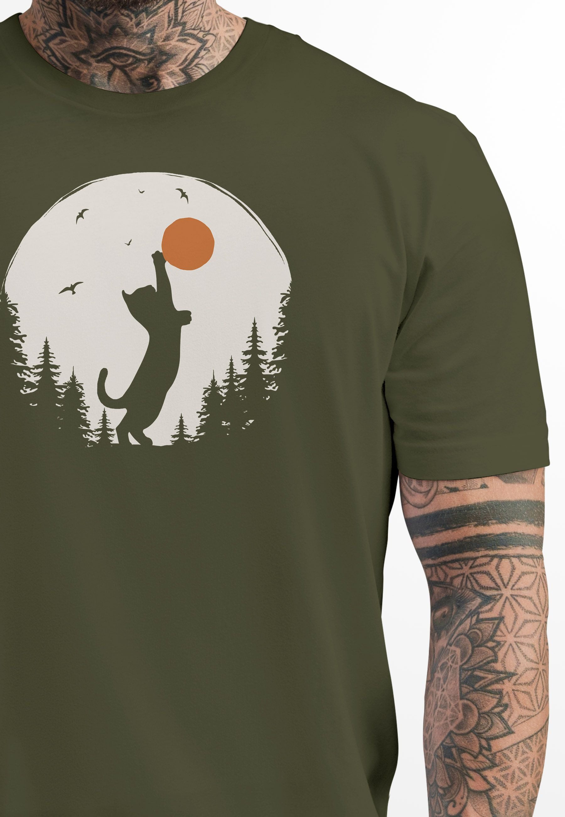 Neverless Print-Shirt Herren T-Shirt Frontprint Katze Silhouette Natur Aufdruck Printshirt mit Print – Bild 2 von 4