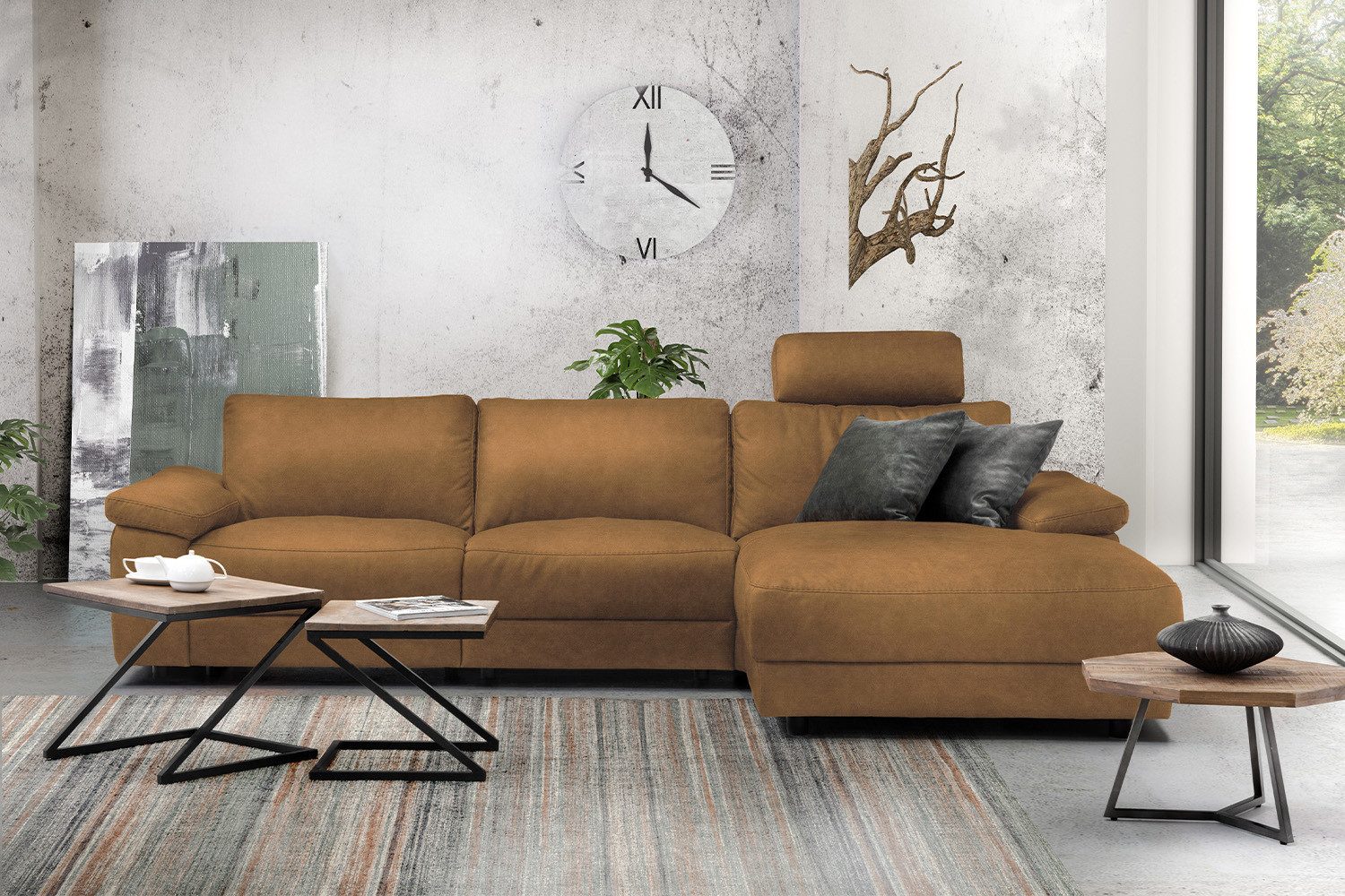 KAWOLA Ecksofa LOLA XL, Couch L-Form rechts oder links, Sitzvorzug motorisch, Stoff oder Leder