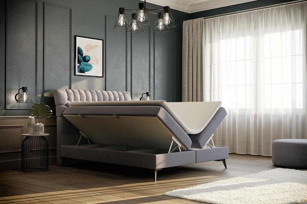Schlafzimmer JVmoebel Design Chesterfield Made Bett Grau Doppelbett Boxspringbett in Boxspringbett, Europa Luxus