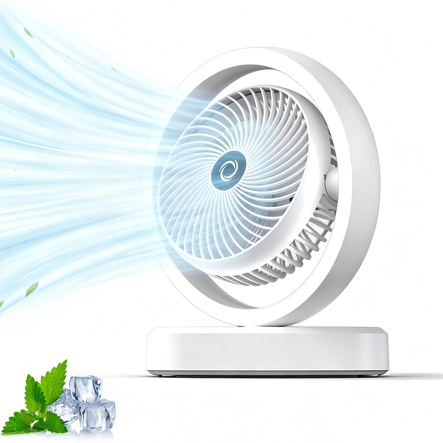 MOPUEA Tischventilator USB Tischventilator mit Nachtlicht, 270 Automatische Schwenkfunktion, 3 Stufen, Leiser Betrieb, für Schlafzimmer, Wohnheim und Büro