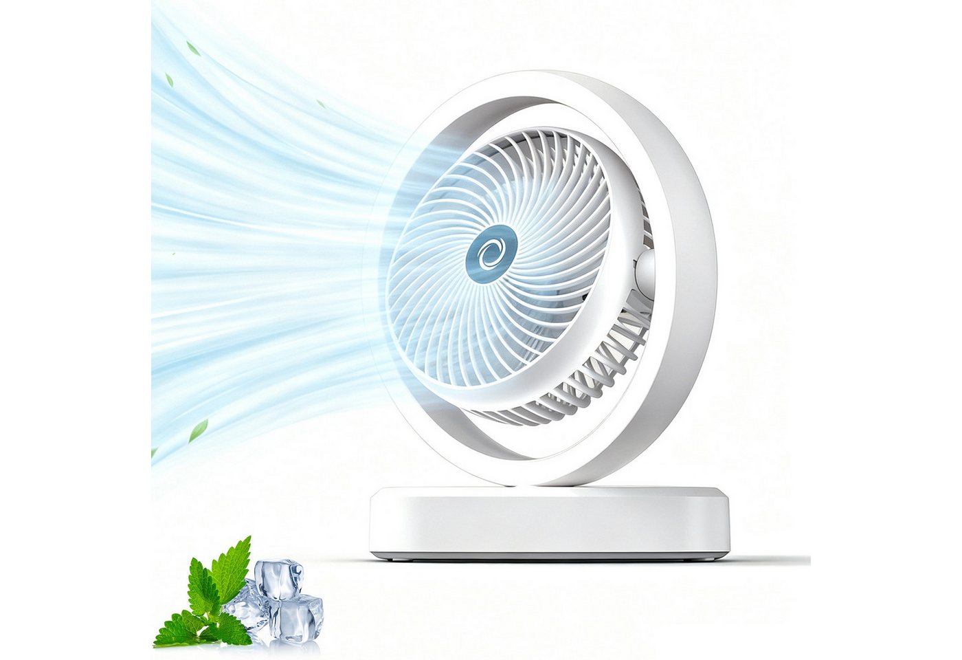 MOPUEA Tischventilator USB Tischventilator mit Nachtlicht, 270 Automatische Schwenkfunktion, 3 Stufen, Leiser Betrieb, für Schlafzimmer, Wohnheim und Büro