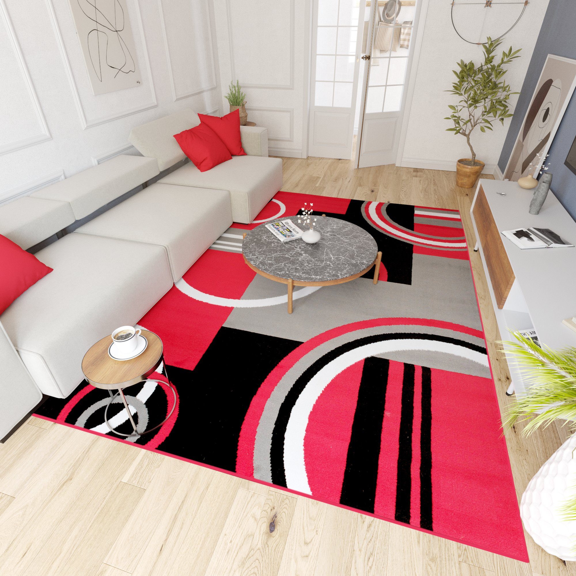 Mazovia Designteppich Modern Teppich Kurzflor Wohnzimmerteppich Robust und pflegeleicht GRAU, 80 x 150 cm, Fußbodenheizung, Allergiker geeignet, Farbecht, Pflegeleicht
