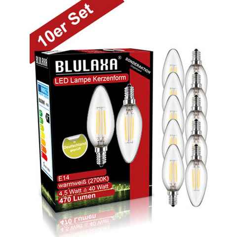 BLULAXA LED-Filament Retro Multi, E14, 10 St., Warmweiß, 10er-Set, Promotion-Pack Kerzenform, Filament, klar