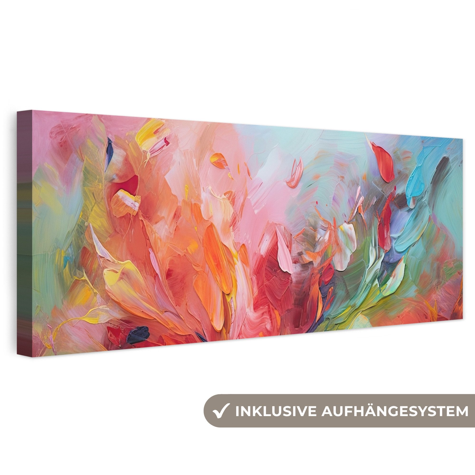 OneMillionCanvasses® Leinwandbild Panorama Ölfarbenoptik - Kunst - Abstrakt - Farbenfroh, Fotodruck (1 St), Wandbild, Deko Schlafzimmer Wohnzimmer Flur 60x20 cm