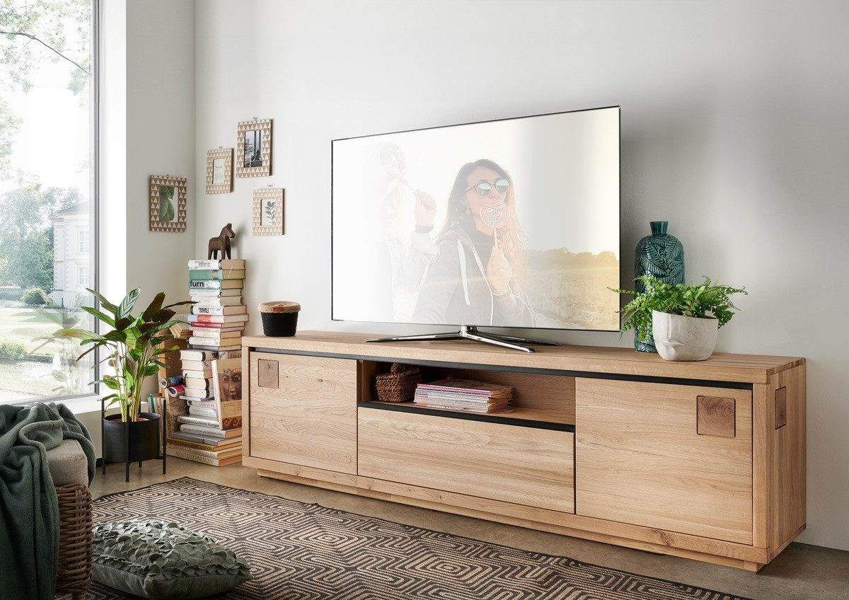 Main Möbel TV-Board TV Board 215x56cm "Bergamo" Wildeiche geölt WZ-0159, Front mit Hirnholzelementen