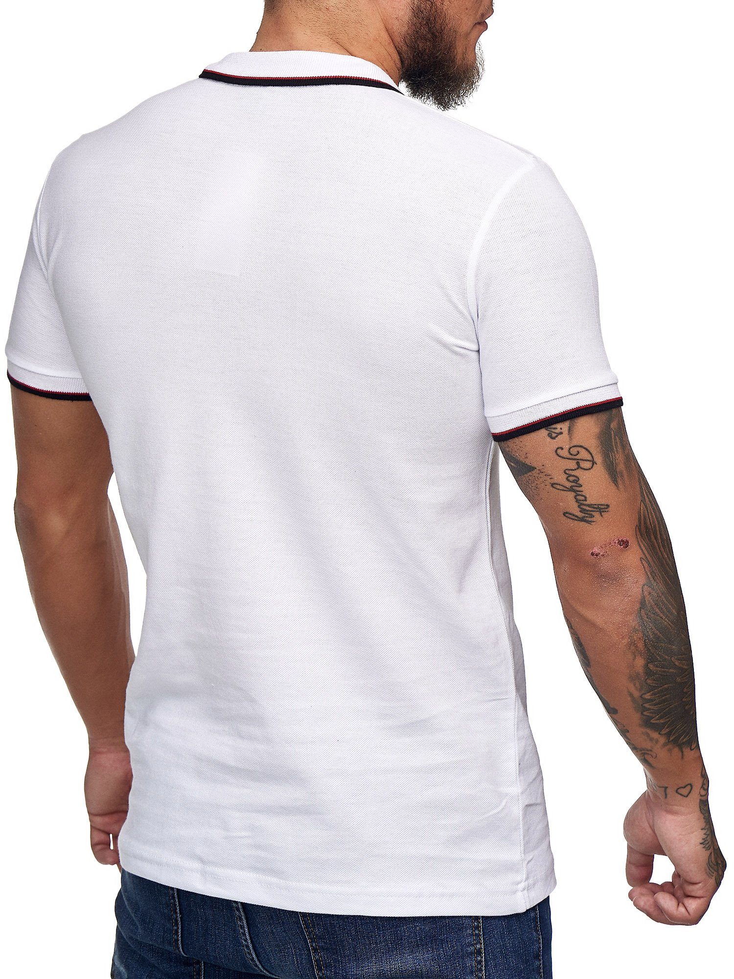 Einfarbig (1-tlg) Herren Fit Code47 Slim T-Shirt Polohemd Poloshirt Code47 Basic Kurzarm Weiss
