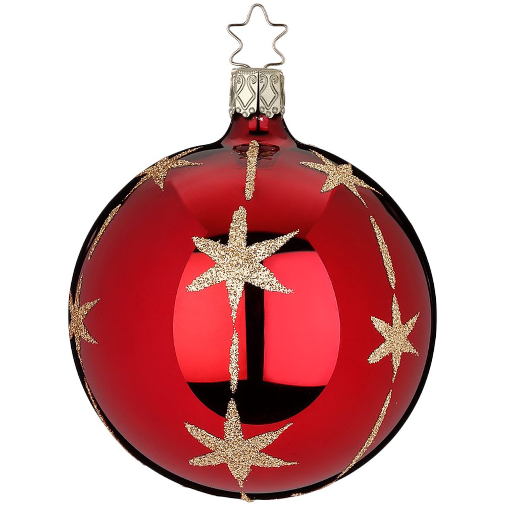 INGE-GLAS® Weihnachtsbaumkugel Christbaumkugel Sternenflor Ø 8cm Ochsenblutrot glänzend (1 St), mundgeblasen, handbemalt