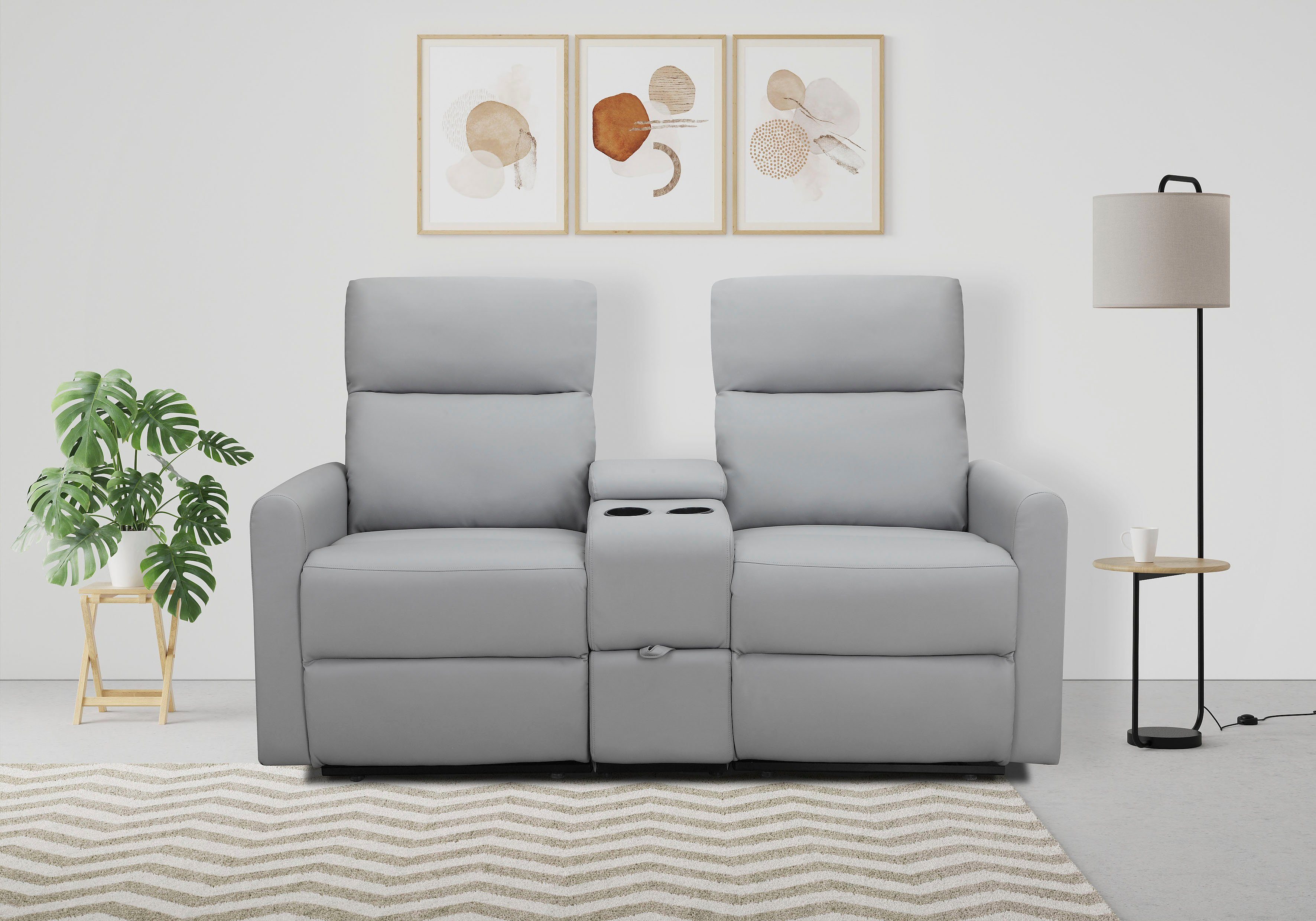 Home affaire 2-Sitzer Daoulas, 2er-Kinosofa, TV-Sessel, Multimedia-Sofa, Kinosofa mit Relaxfunktion, Getränkehalter und Stauraum