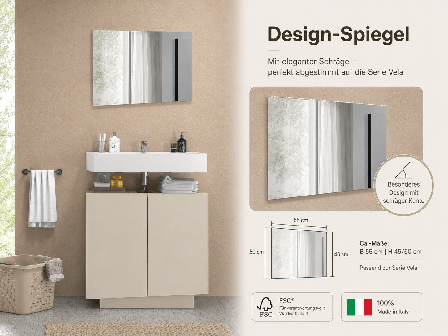 welltime Badspiegel Vela, Spiegel in zwei Breiten 55 und 75 cm (1-St), Breite 55 cm-Passend zur Serie Vela