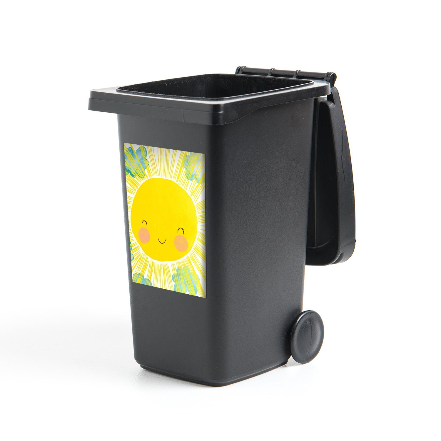 MuchoWow Wandsticker Sonne - Gelb - Kinder - Illustration (1 St), Mülleimer-aufkleber, Mülltonne, Sticker, Container, Abfalbehälter