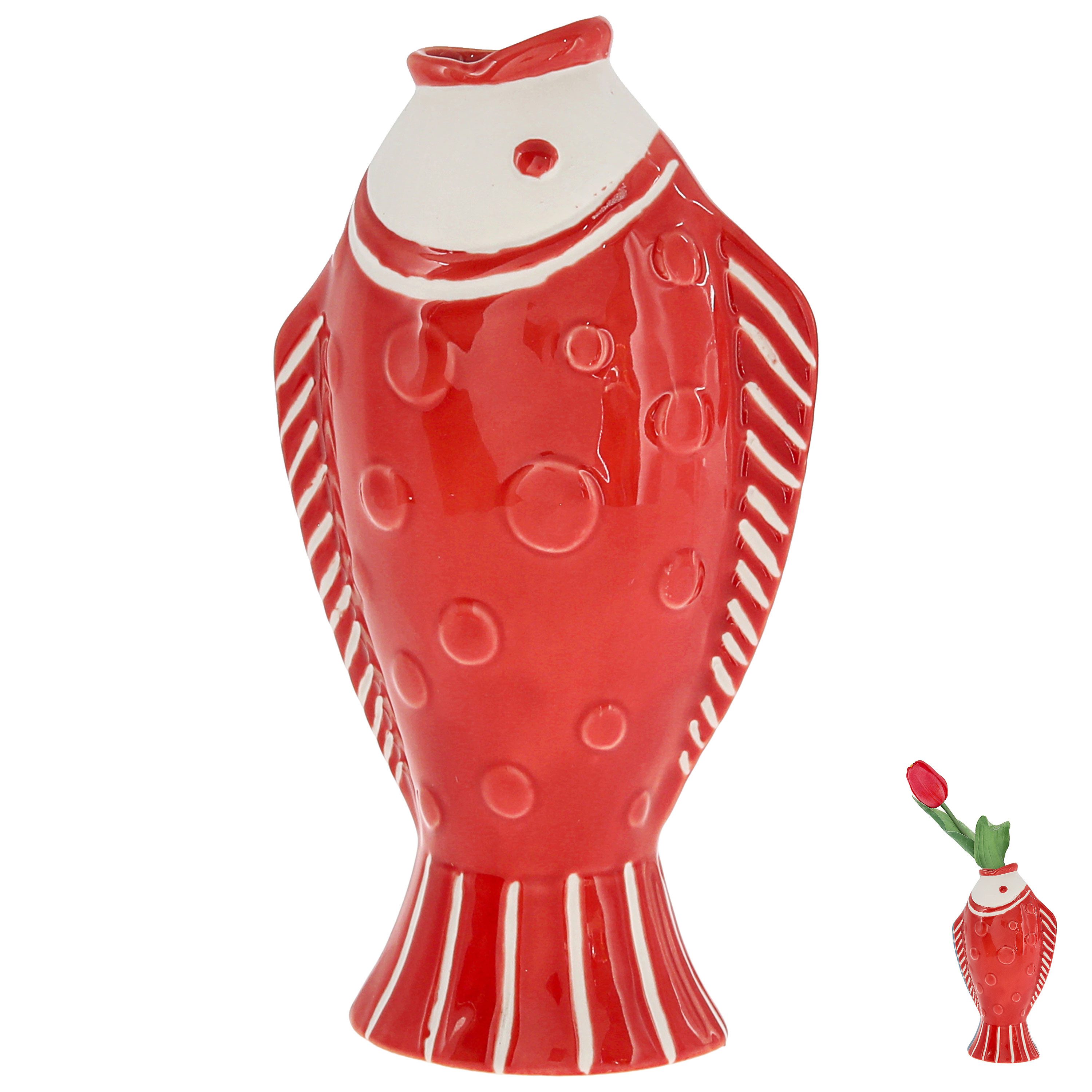 CEPEWA Dekovase Vase Fisch 'Blütenfisch' 7,5x19x10cm Steingut rot Blumenvase Fischform