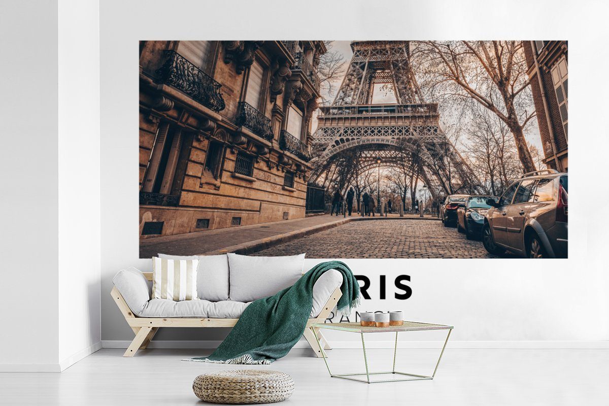 - (6 für Matt, St), Eiffelturm, Fototapete Paris Tapete MuchoWow Frankreich Wallpaper bedruckt, - Schlafzimmer, Kinderzimmer, Wohnzimmer, Vinyl