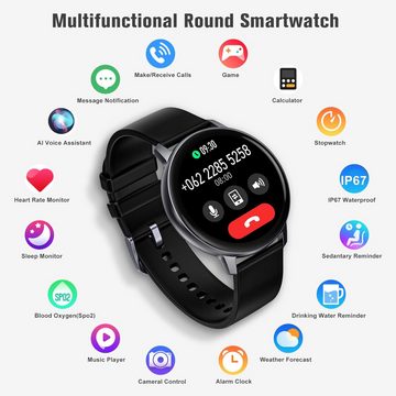 Mermoe Smartwatch (1,3 Zoll, Android, iOS), mit 120 Sportmodi,Nachricht Erinnerun,Sprachassistent,IP67 Wasserdicht
