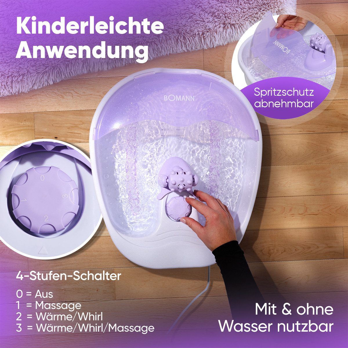 BOMANN Fußmassagegerät FM 8000 CB, Fußbad mit Whirlpool-Effekt, Massage & Heizung
