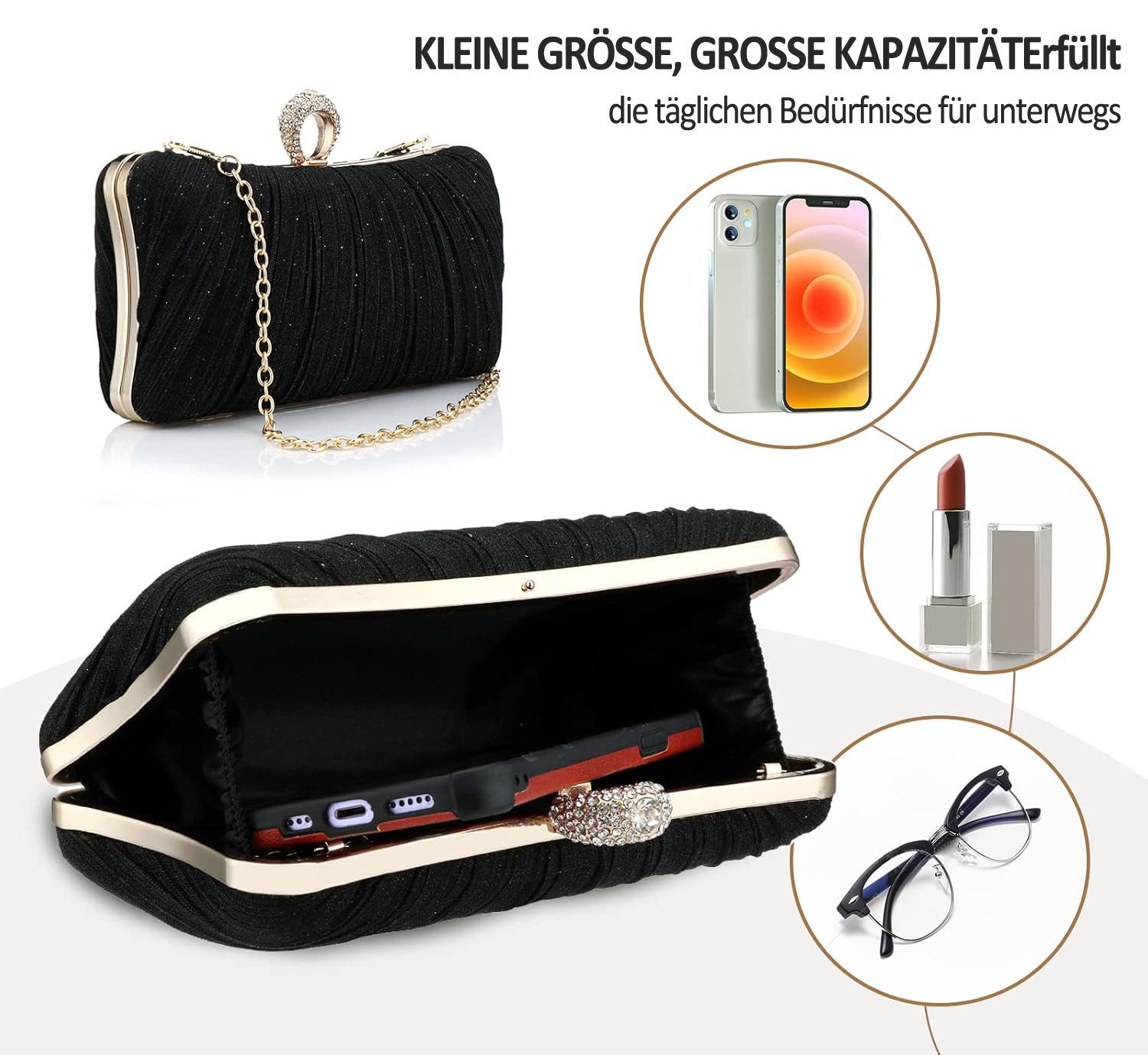 Bextsrack Abendtasche Damen Mode Abendtasche: Falten Handtasche, Glitzer Abendtasche, ideal für Brauthochzeiten, Bälle und Cocktailpartys
