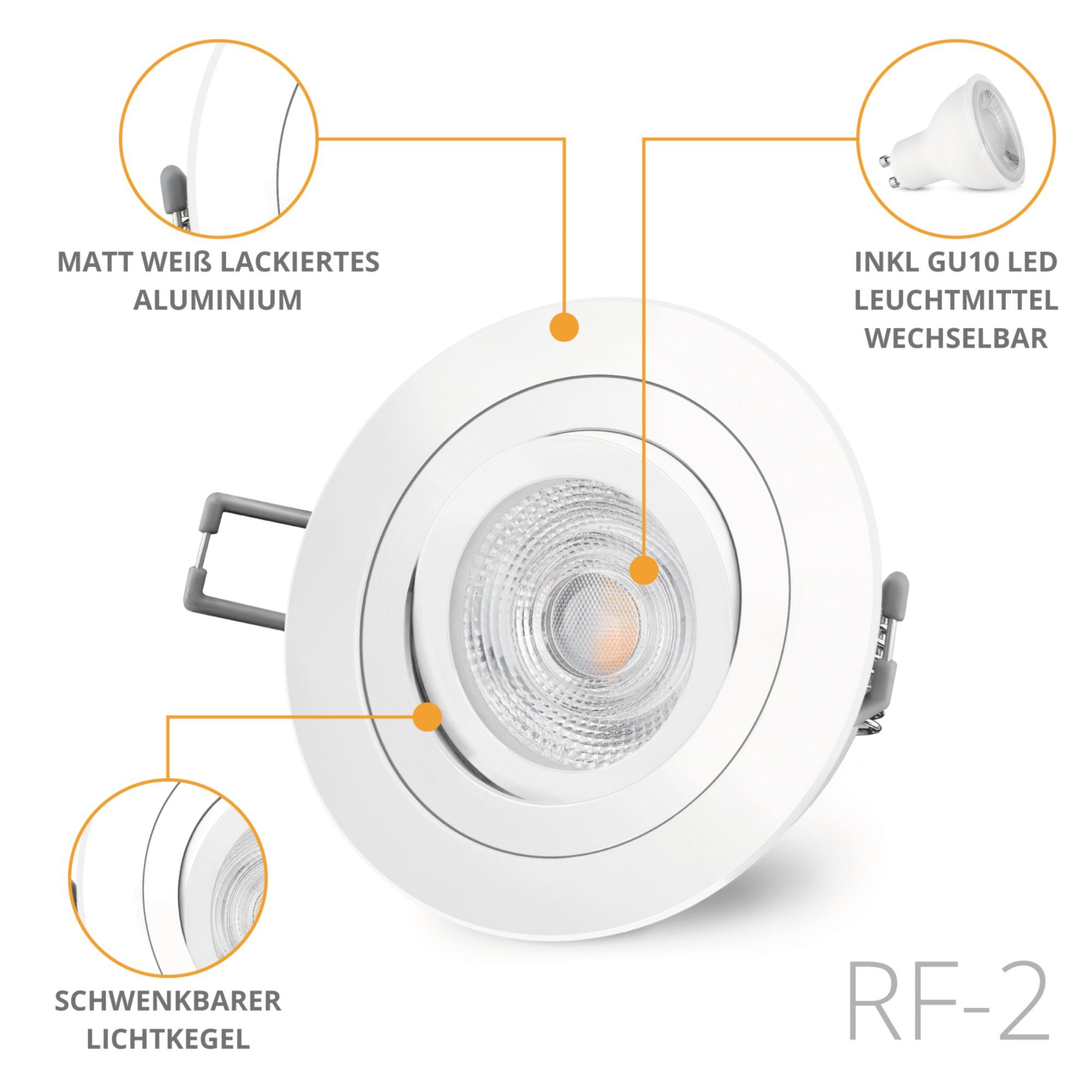 runder matt LED Spot Warmweiß SSC-LUXon in RF-2 & LED Einbaustrahler Einbaustrahler schwenkbar, weiss