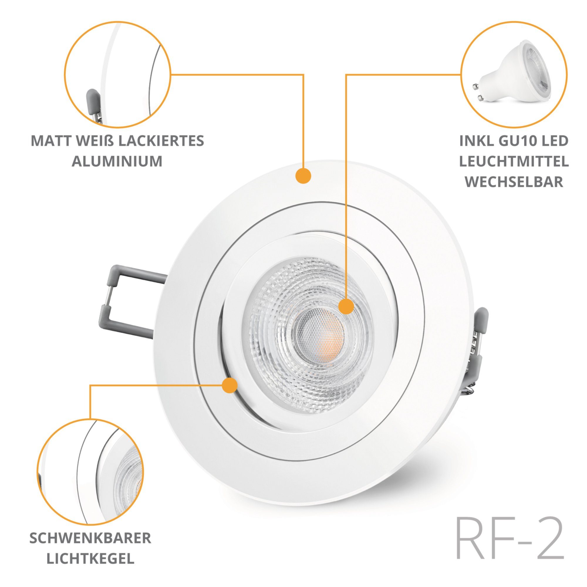 & Spot in matt LED weiss LED RF-2 SSC-LUXon Einbaustrahler Warmweiß Einbaustrahler runder schwenkbar,