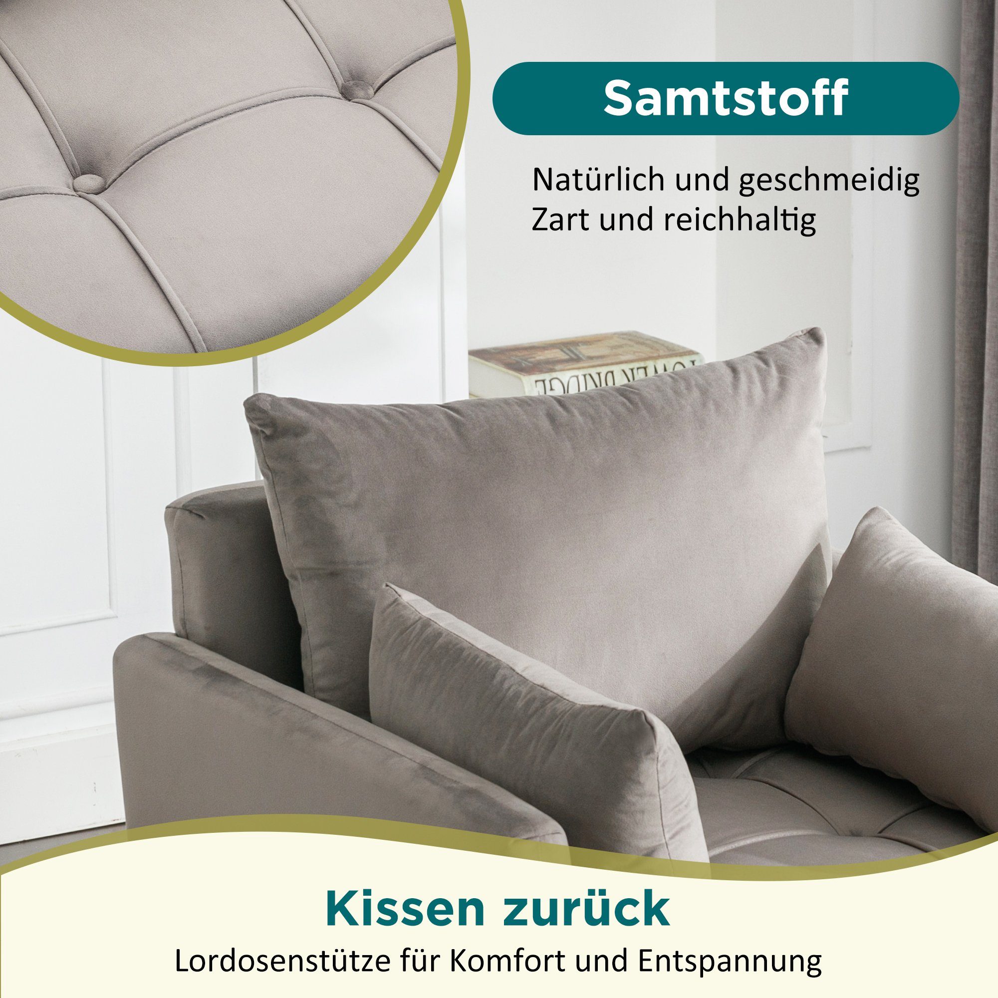 Merax Sessel mit Stauraum und goldenen Metallbeine, Einzelsessel mit Samtbe günstig online kaufen