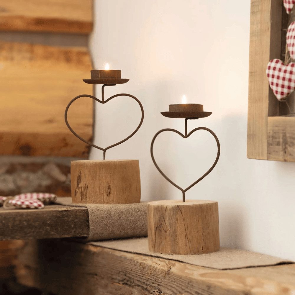 Home-trends24.de Teelichthalter Kerzenhalter Herz mit Sockel Teelicht Tisch Deko (2 St)