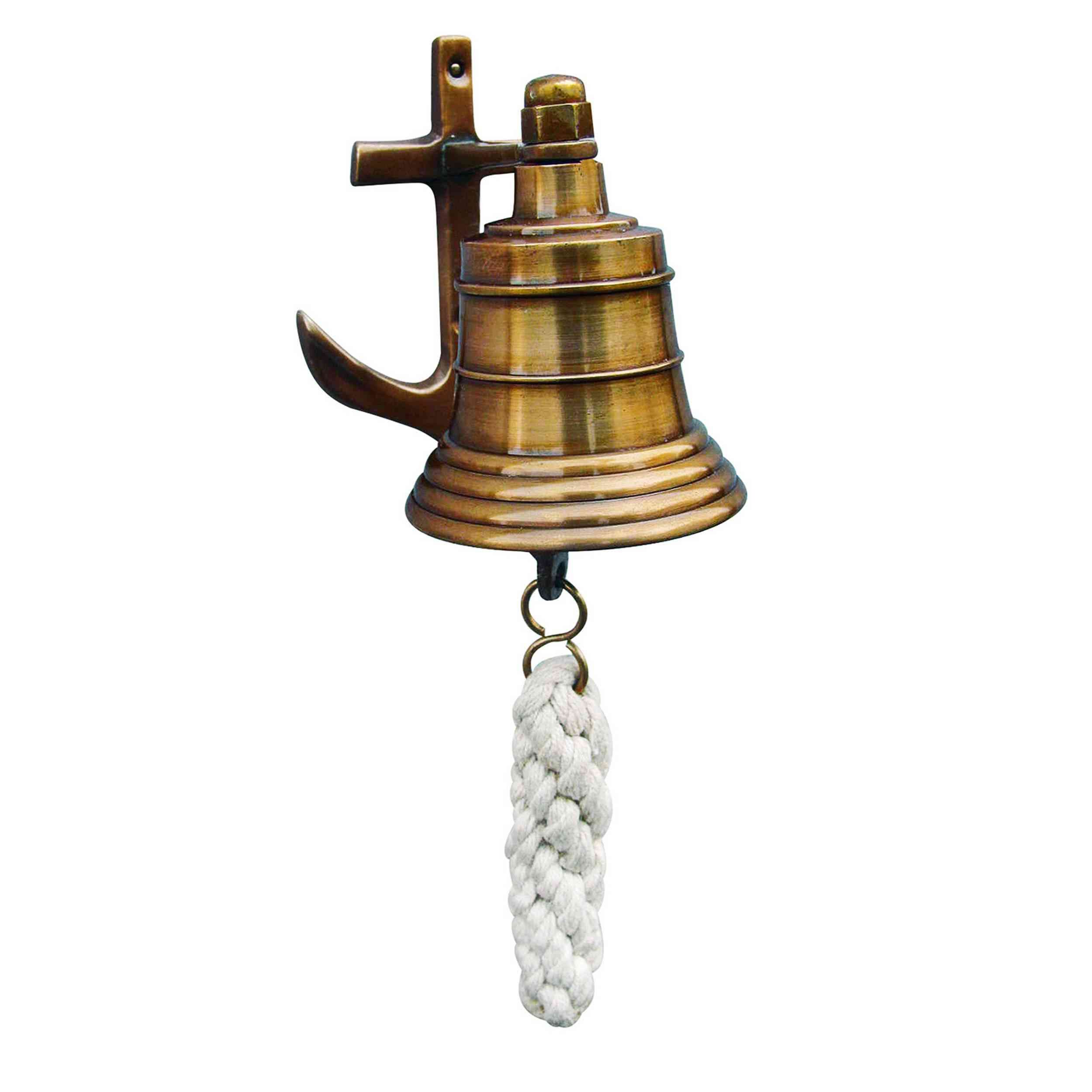 NKlaus Dekofigur Antike Schiffs-Glocke mit Ankerwandhalterung aus Messing, 5,5cm – Vint, Made in Germany