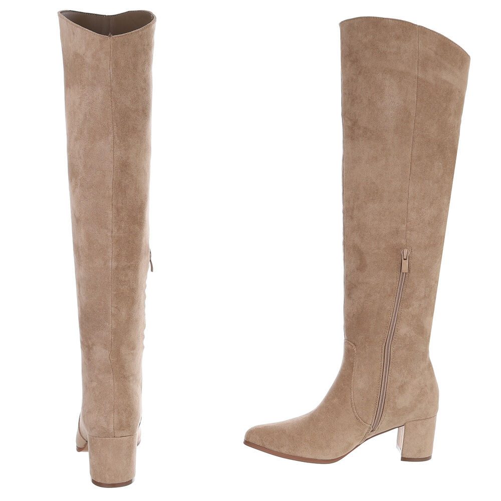 Ital-Design Elegante Overknee-Stiefel mit Blockabsatz für Damen Overkneestiefel (90152951) Blockabsatz Stiefel in Hellbraun – Bild 5 von 5