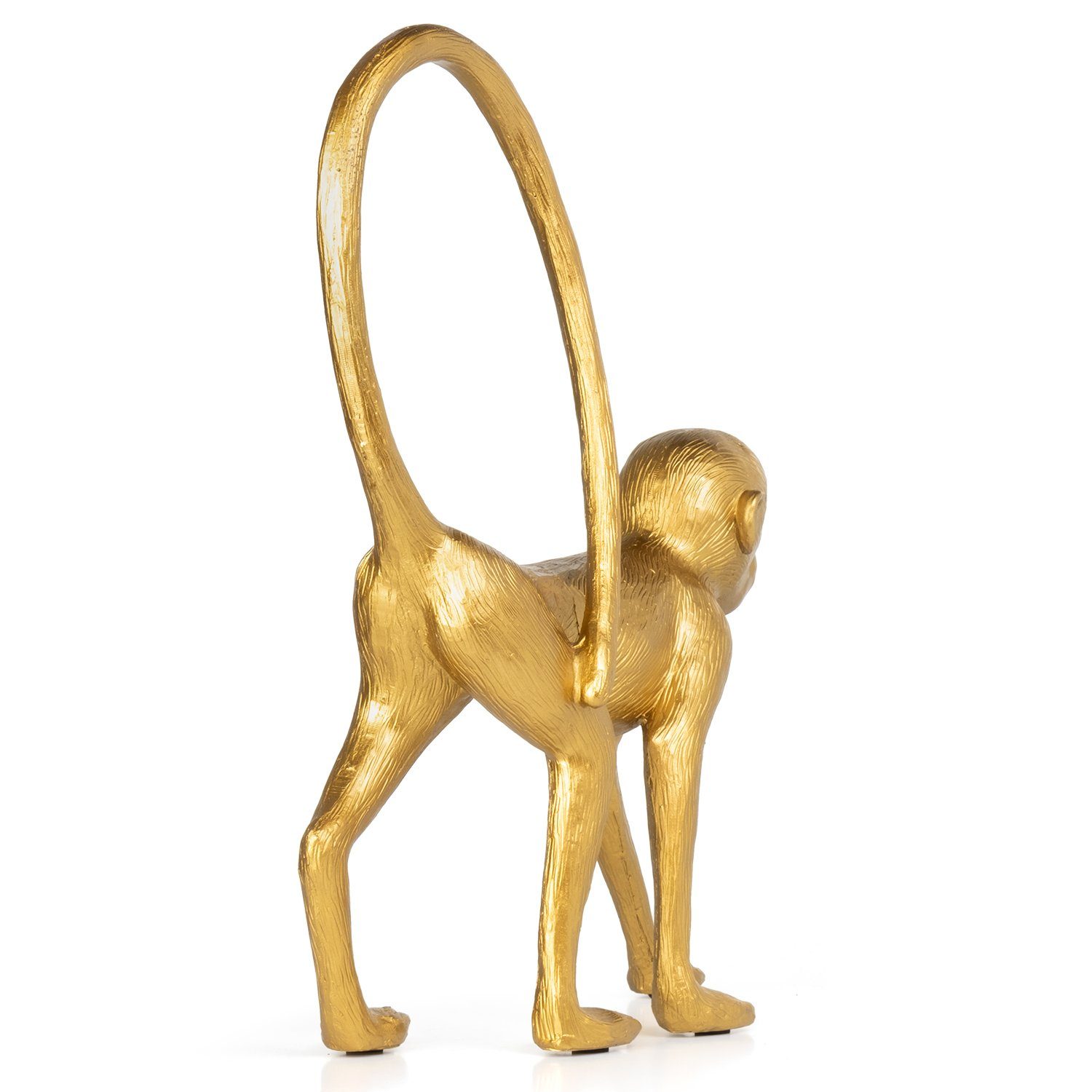 Dekofigur Moritz Dekoelement Polyresin langer Dekoration Polyresin Figuren spaziert gold, Dekofigur aus aus Affe Schwanz Deko-Figur