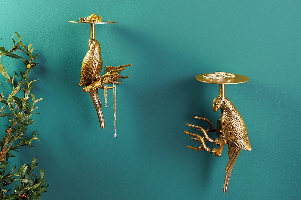 riess-ambiente Wandgarderobe WILDLIFE BIRDS 45cm gold · Kleiderhaken aus Metall mit Vogel-Skulptur (Set, 2 St), Hammerschlag Design · Metall · für Flur/Schlafzimmer · Design