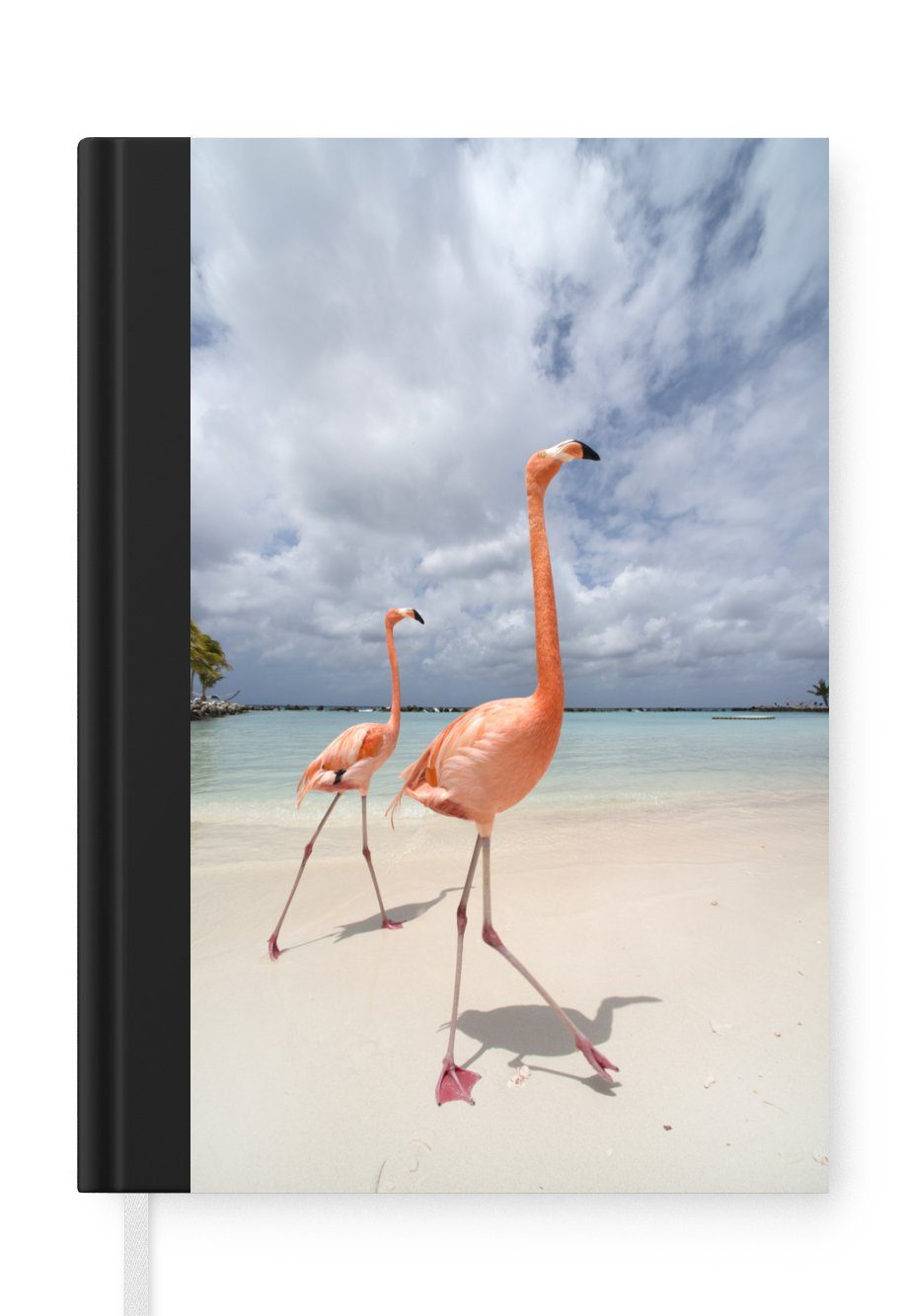 MuchoWow Notizbuch Zwei Flamingos Merkzettel, A5, Seiten, Notizheft, auf in Haushaltsbuch 98 Journal, Insel Aruba, Tagebuch, einer
