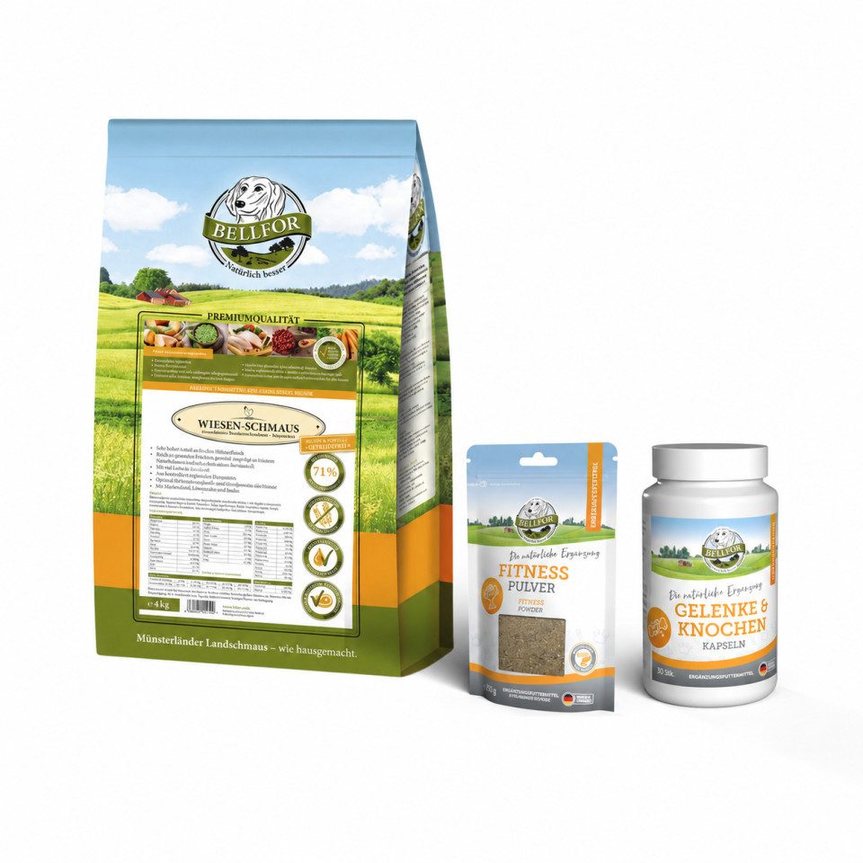 Bellfor Bellfor Sparset für Windhunde: Wiesen-Schmaus 4 kg + Gelenke & Knochen, für: Hunde