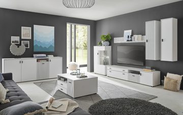 Furn.Design Wohnwand Merced, (Wohnzimmer Set in weiß matt mit schwarz, 4-St., 243 x 180 cm), mit Soft-Close Funktion, Staboptik